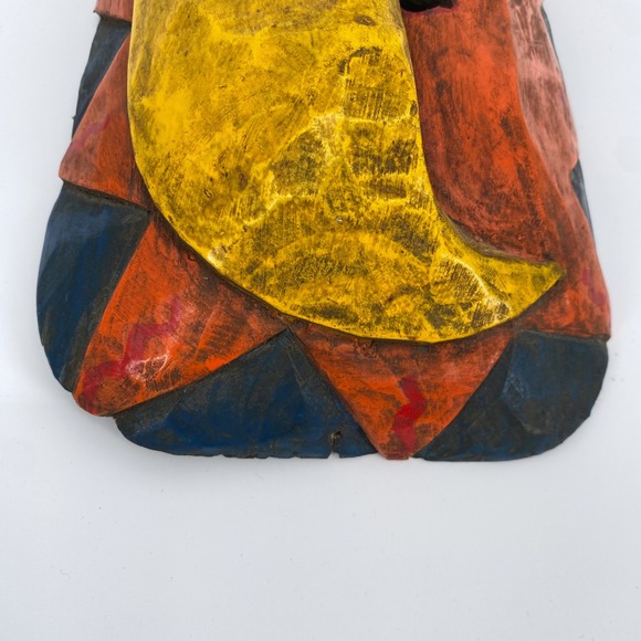 VTG Mexican Folk Art Celestial Sun and Moon Hand Carved Wooden Face Mask  oddity - Picture 9 of 13